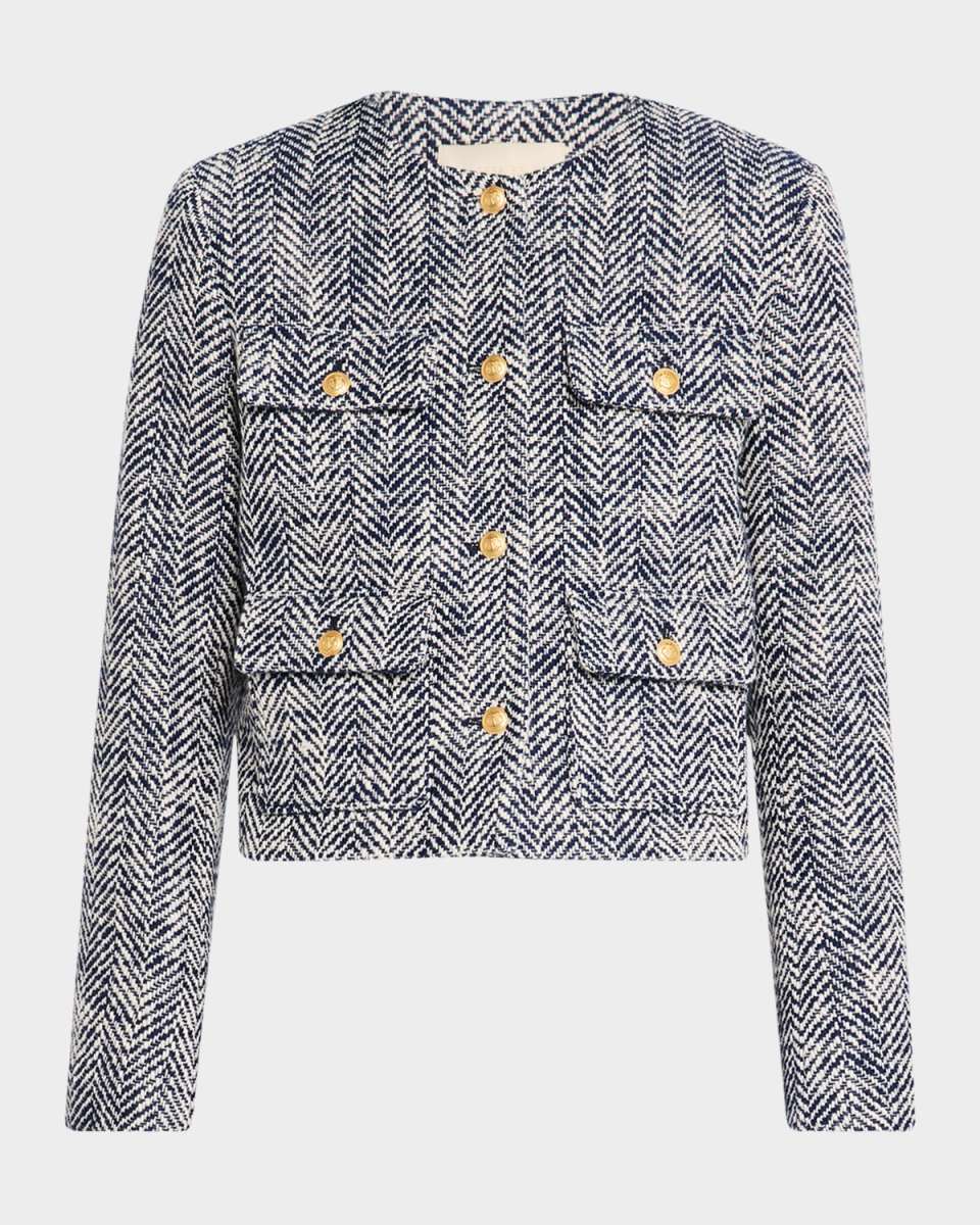 Deana Herringbone Button-Down Jacket